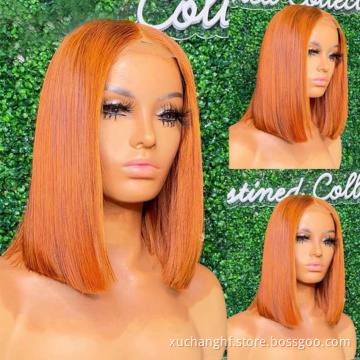 Orange Colored Short Bob Wigs Human Hair Vendor, Wholesale 13x4 Lace Frontal Virgin Peruvian Human Hair Wigs